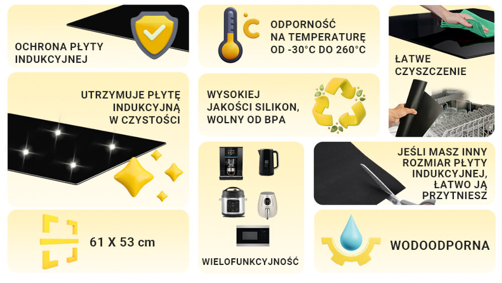 OCHRONNA MATA NA KUCHNIE INDUKCYJNĄ EXTRALINK zalety cechy najważniejsze funkcje wysoka jakość ochrona wodoodporna wielofunkcyjna wymiary łatwe czyszczenie