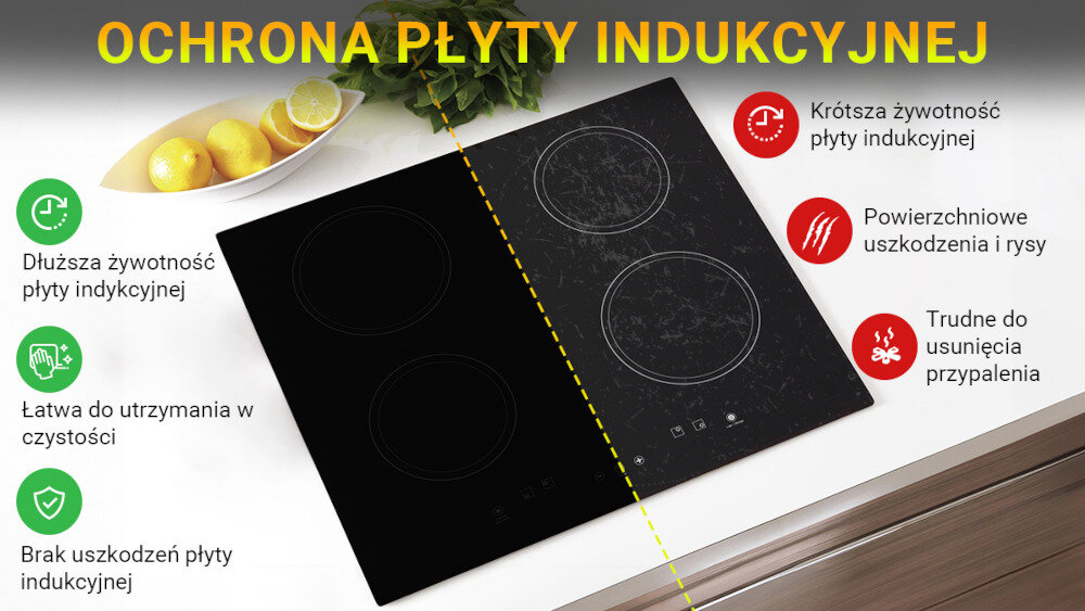 OCHRONNA MATA NA KUCHNIE INDUKCYJNĄ EXTRALINK porównanie dwie strony bez i z matą zalety plusy minusy