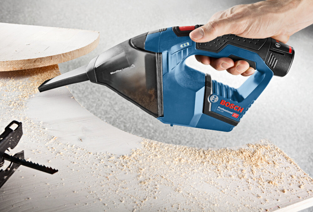 Odkurzacz ręczny BOSCH Professional GAS 12V 06019E3000 zasilanie akumulatorowe 12 V mobilnosc swoboda poziom halasu 79 dB komfort uzytkowania