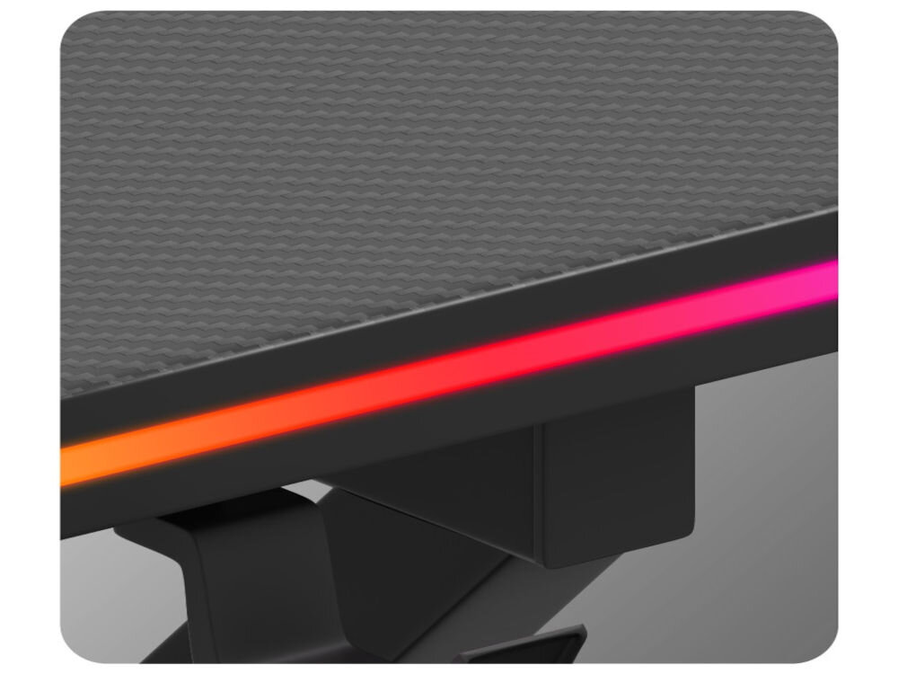 Biurko gamingowe HUZARO Hero 1.7 RGB Czarny prezentacja oświetlenia LED zasilane przez port USB-A możliwość podłączenia do komputera lub powerbanka bez konieczności podłączania do gniazdka wygoda mobilność
