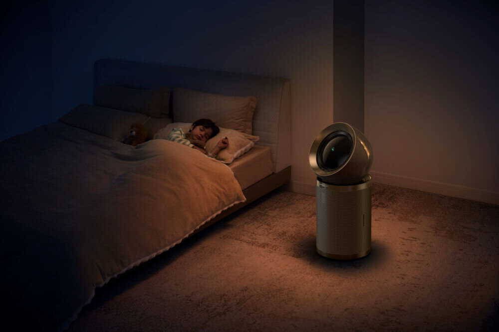 Oczyszczacz powietrza DREAME AirPursue PM10 w ciemnym pomieszczeniu hałąs do 60 dB cicha praca