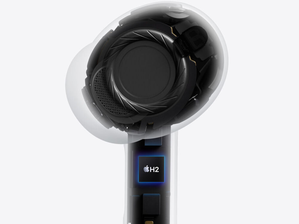 Słuchawki dokanałowe APPLE AirPods Pro 3 ANC Biały czip h2 trójwymiarowy dźwięk głęboki bas wysoka rozdzielczość - widok wnętrza słuchawki czip h2