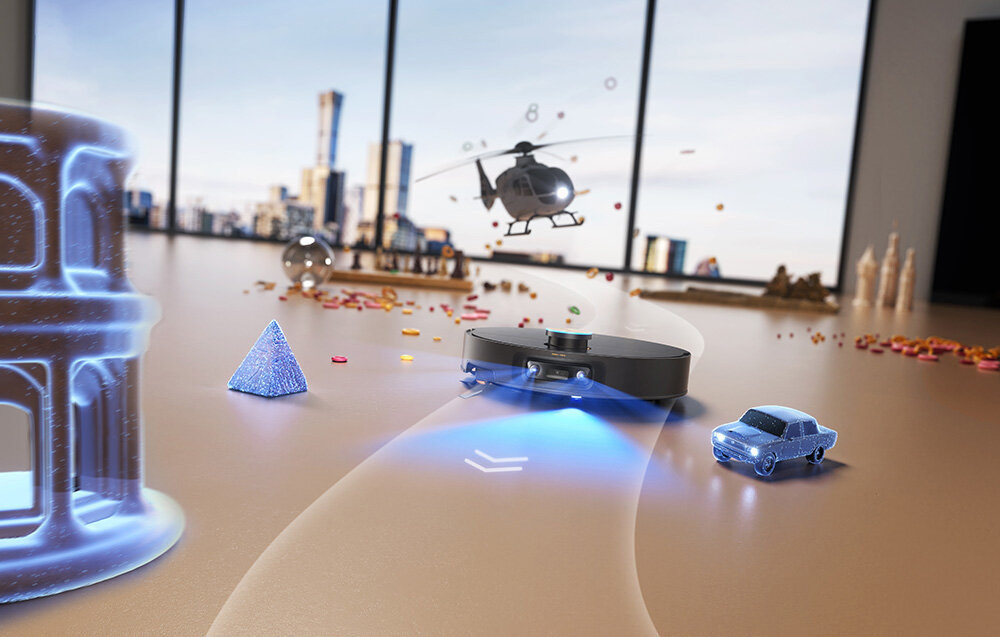 ROBOT SPRZĄTAJĄCY DREAME X60 Ultra Complete Czarny Nawigacja VersaLift system VersaLift Navigation  z uniesionym czujnikiem DToF, skanującym otoczenie w 360° podwójne kamery wspierane AI, projektor i oświetlenie LED, tworząc trójwymiarowy obraz przestrzeni