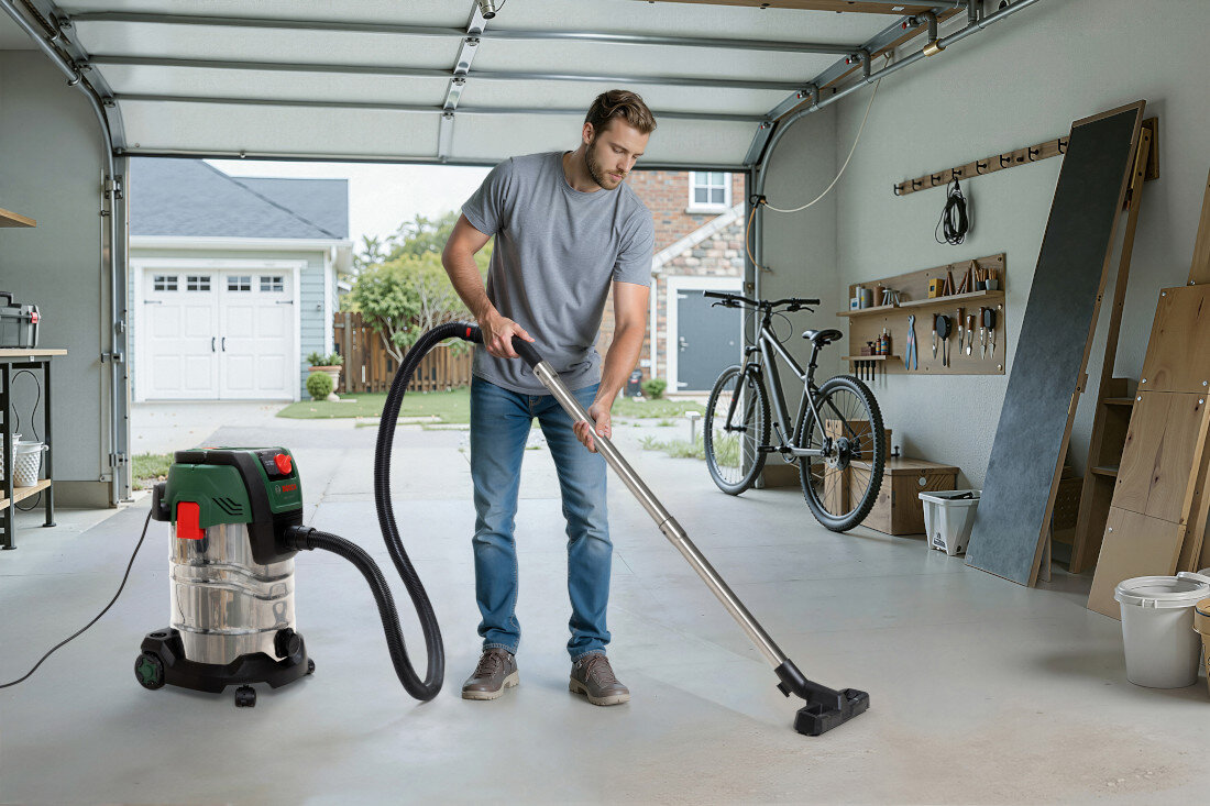 Odkurzacz warsztatowy BOSCH PAS 30-240 PRS Wszechstronne sprzątanie prezentacja wizualizacja wygląd design