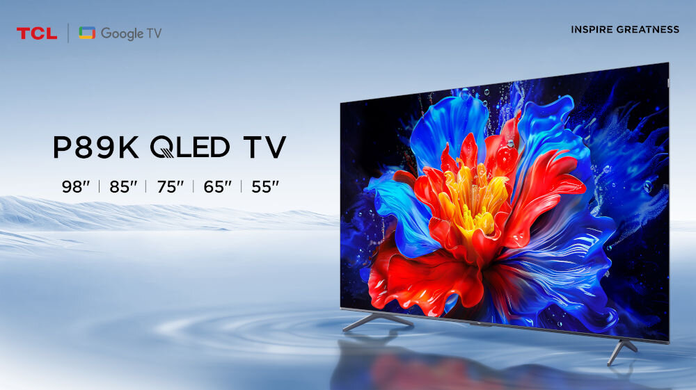Telewizor TCL 55P89K - Dobra jakość obrazu i dźwięku, telewizor pod skosem na tafli wody