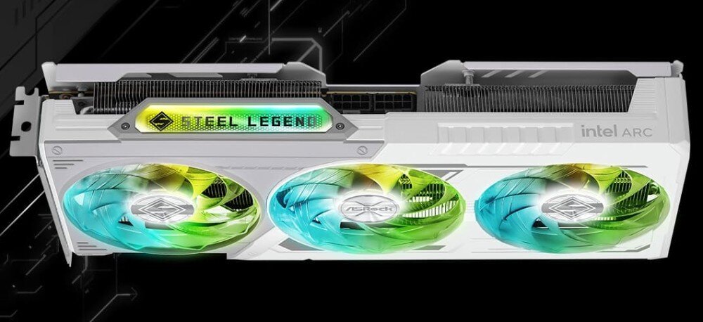 Karta graficzna ASROCK Arc B580 Steel Legend OC 12GB konstrukcja metalowy backplate diody ARGB podświetlenie Polychrome SYNC