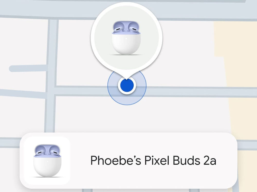 Słuchawki dokanałowe GOOGLE Pixel Buds 2a ANC mapa z zaznaczoną lokalizacją szybkie znajdowanie sygnał dźwiękowy szukanie w etui