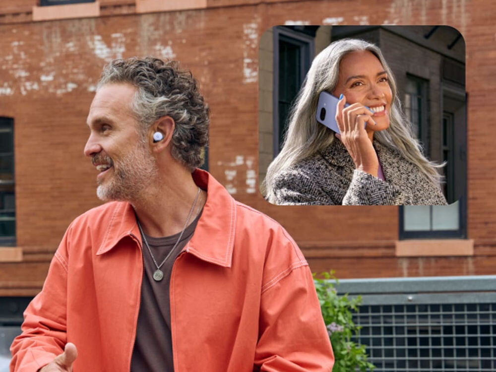 Słuchawki dokanałowe GOOGLE Pixel Buds 2a ANC wizualizacja rozmowy dwóch osób czysty dźwięk eliminacja szumów