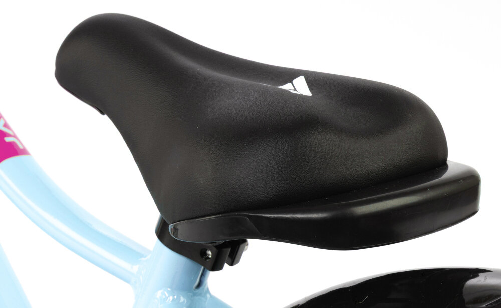 Rower dziecięcy KARBON Jazz 14 cali dla chłopca Miętowy siodełko na białym tle piankowe siodełko miękkie i stabilne podparcie elastyczna struktura pianki dopasowuje się do sylwetki odporna na uszkodzenia powłoka zewnętrzna