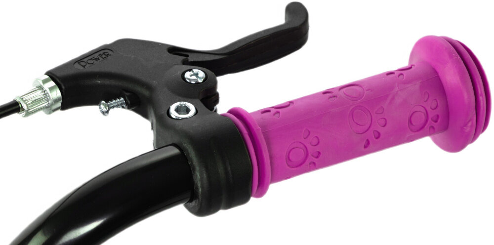 Rower dziecięcy KARBON Jazz 16 cali dla chłopca Miętowy zbliżenie na manetkę kierownicy wygięta kierownica ergonomiczny kształt kontrola podczas manewrów i jazdy antypoślizgowe uchwyty pewność chwytu ograniczniki na końcach gripów zmniejsza ryzyko utraty równowagi pomaga dziecku bezpiecznie rozwijać umiejętności kierowania