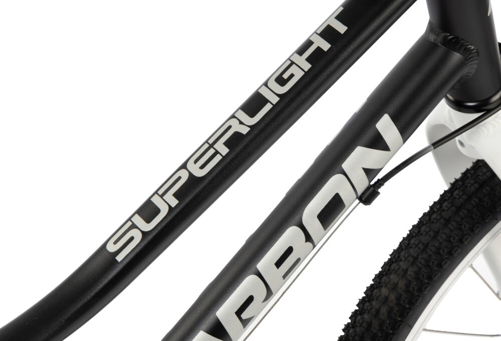 Rower dziecięcy KARBON Superlight 20 cali dla chłopca Czarny zbliżenie na ramę widok z góry białe tło odpowiednio wyselekcjonowane materiały aluminiowa 10-calowa rama dostosowana do najmłodszych geometria odporność na korozję wybór rozmiaru ramy Twój wzrost mierzony w zrelaksowanej pozycji typ roweru dla dzieci o wzroście od 112 do 125 cm