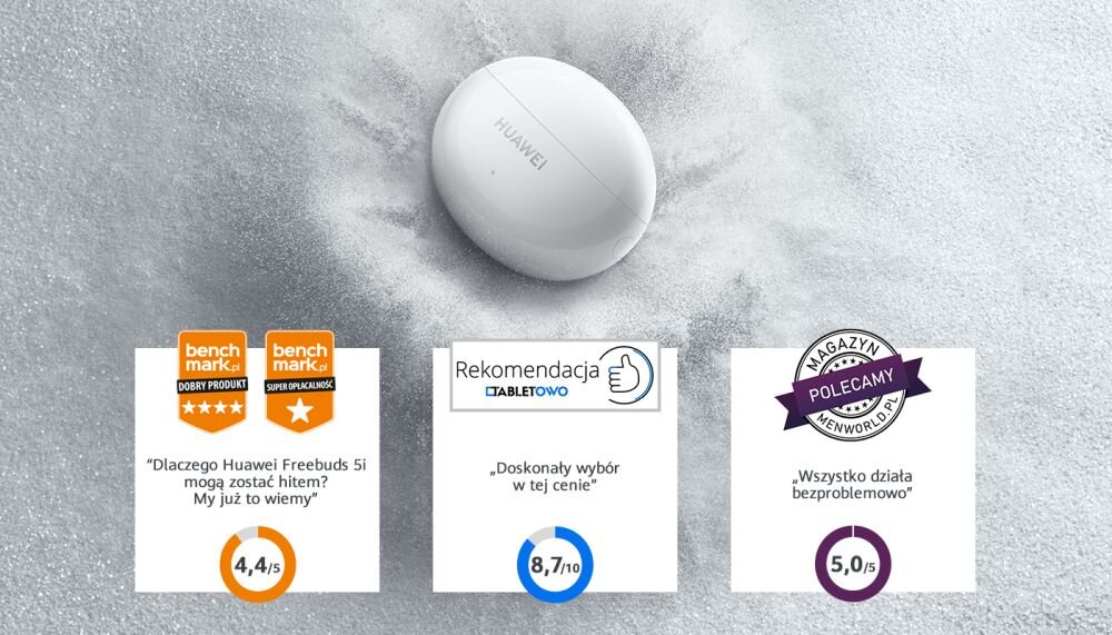 Słuchawki dokanałowe HUAWEI Freebuds 5I  dźwięk moc łączność szumy redukcja szumów hałas głośność zakres częstotliwość waga zasilanie ładowanie złącze port wtyczka działanie etui smartfon sterowanie wygoda muzyka