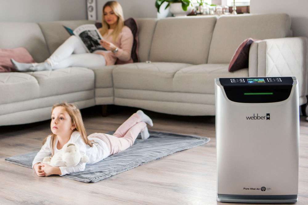 Oczyszczacz powietrza WEBBER AP9405B wydajny do pomieszczeń o powierzchni do 40 m2 zdolnośc przefiltrowania do 220 m3 powietrza na godzinę szybkie i efektywne oczyszczanie powietrza zdrowa atmosfera czyste powietrze 