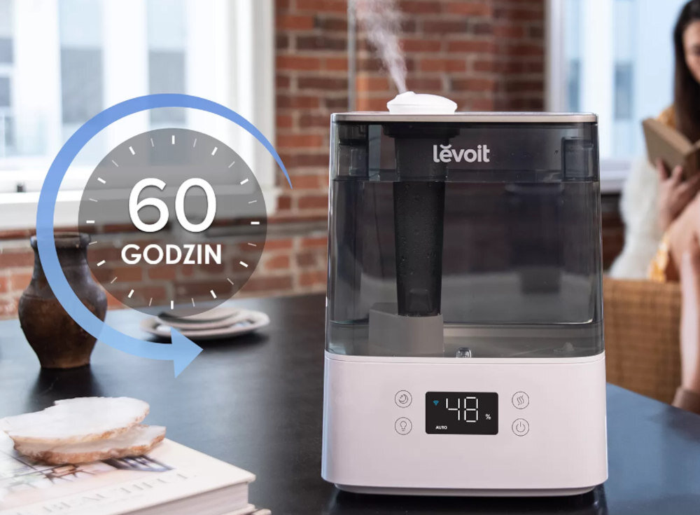 Nawilzacz ultradzwiekowy LEVOIT Classic 300S Bialo-szary do 60 godzin czas pracy 6-litrowy zbiornik 