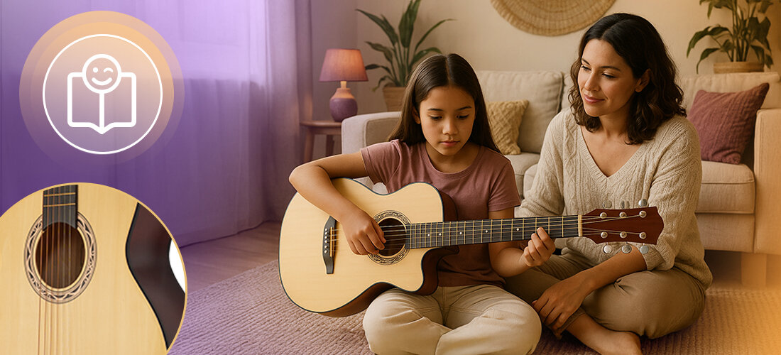 Gitara akustyczna MUSICMATE MM-G22 NaturalDream drewno lipowe akcesoria pokrowiec kapodaster, dziecko grające na gitarze