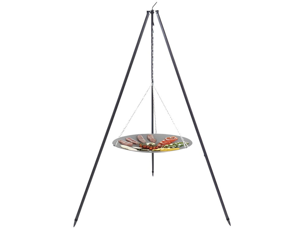 Patelnia ogniskowa FARMCOOK na trójnogu 33 cm Nobel patelnia ogniskowa trójnóg Nobel alternatywa dla standardowego rozwiązania komfortowa w użytkowaniu potrawy pełne smaku cudownego aromatu duża powierzchnia grillowania wszystkie niezbędne atesty do bezpiecznego kontaktu z żywnością