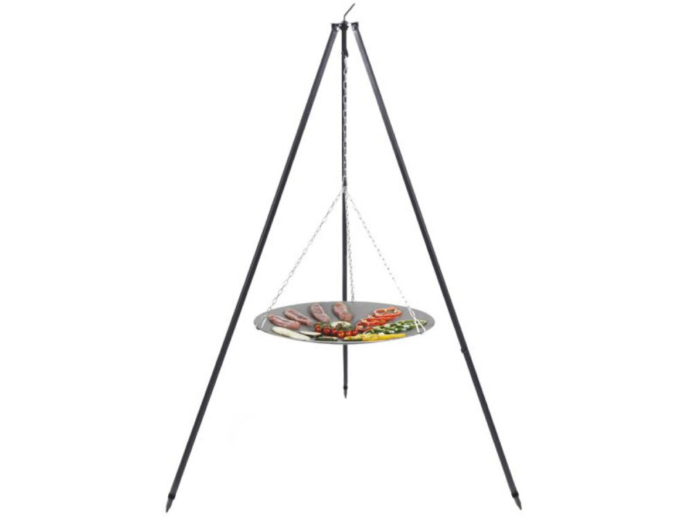 Patelnia ogniskowa FARMCOOK na trójnogu 56 cm Nobel wysokiej jakości łatwa w obsłudze wykonana z mocnej stali nierdzewnej solidna nie zajmuje dużo miejsca