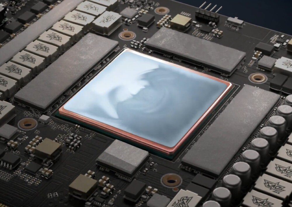 Karta graficzna ASUS TUF Gaming GeForce RTX 5070 Ti White OC Edition 16GB Płytka drukowana z wizualizacją podkładki termicznej zmieniającej fazę świecącej na pomarańczowo