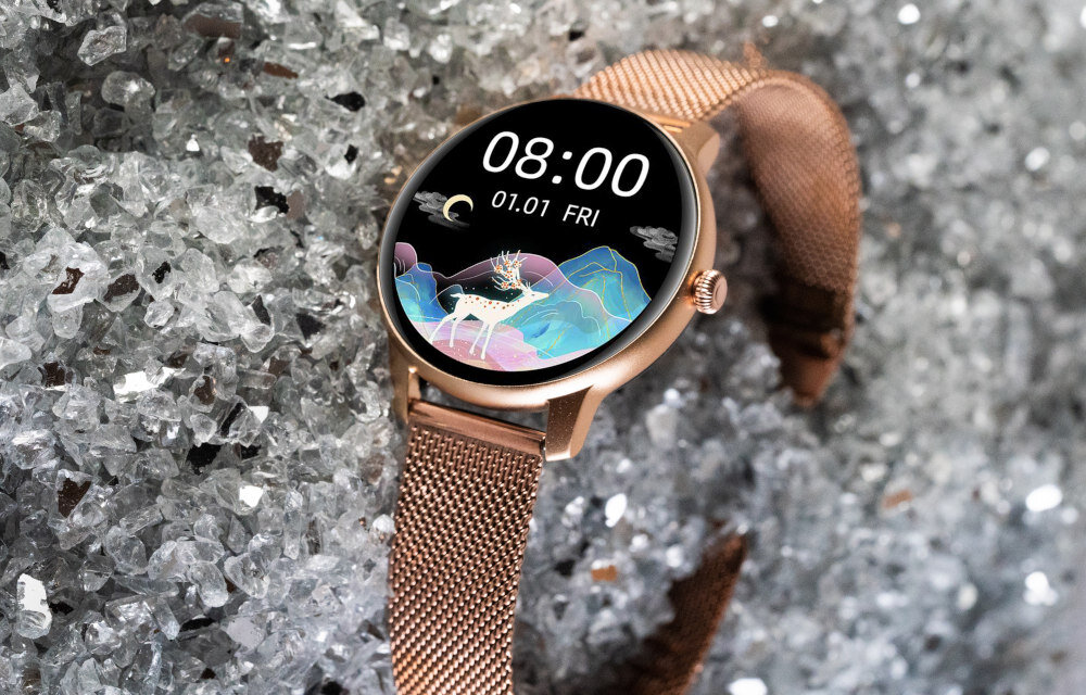 Smartwatch ORO-MED Oro-Lady Next  ekran bateria czujniki zdrowie sport pasek ładowanie pojemność rozdzielczość łączność sterowanie krew puls rozmowy smartfon aplikacja 