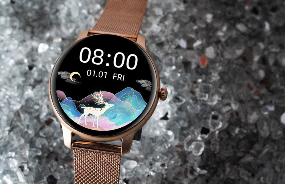 Smartwatch ORO-MED Oro-Lady Next  ekran bateria czujniki zdrowie sport pasek ładowanie pojemność rozdzielczość łączność sterowanie krew puls rozmowy smartfon aplikacja 