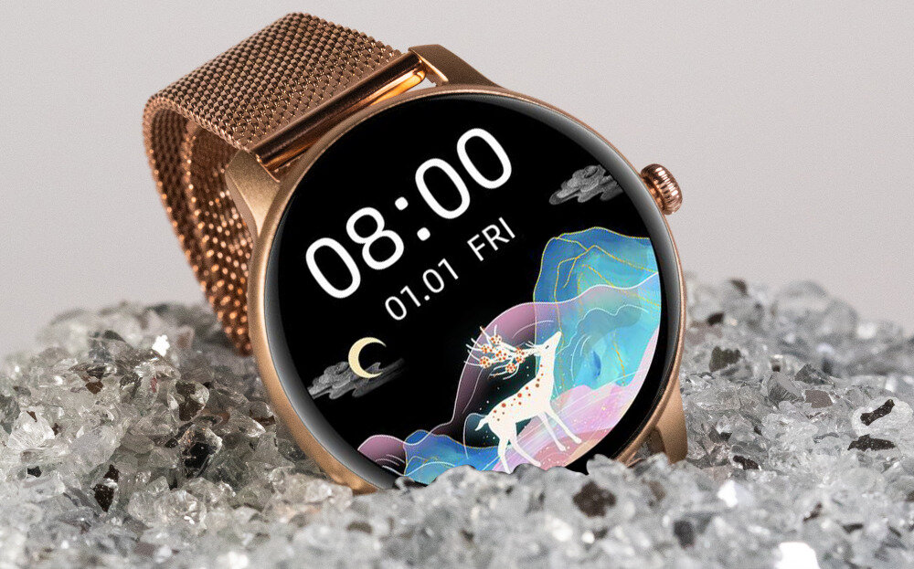 Smartwatch ORO-MED Oro-Lady Next  ekran bateria czujniki zdrowie sport pasek ładowanie pojemność rozdzielczość łączność sterowanie krew puls rozmowy smartfon aplikacja 