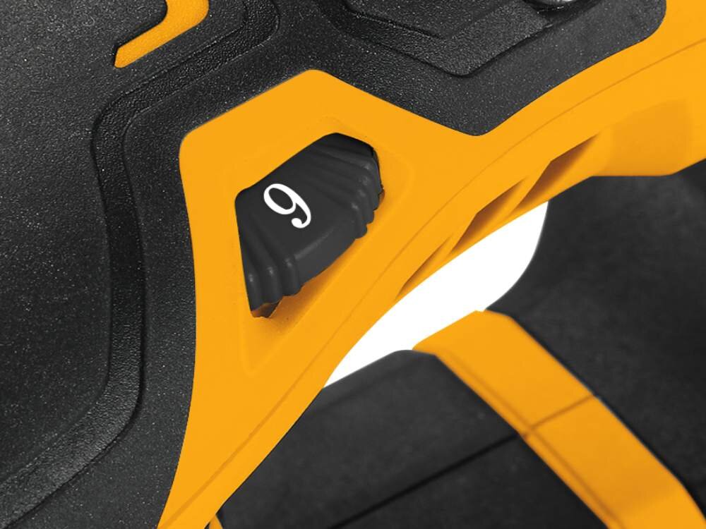 Szlifierka mimośrodowa DEKO DKOS32XL125, kontrola, tempo, rodzaj, materiał, ustawienia, Zbliżenie na regulator ustawienia prędkości szlifierki