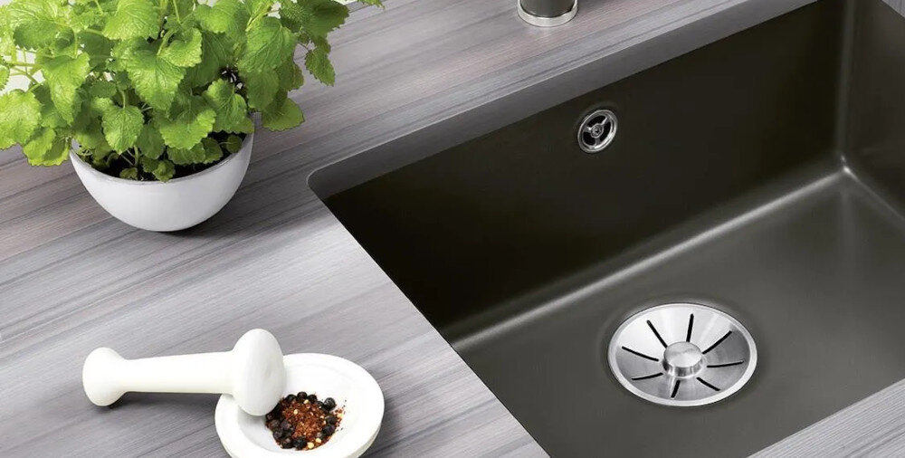 ZLEWOZMYWAK BLANCO Subline 375-U 523731 styl jednokomorowy podwieszany funkcjonalność kolor bazaltowy duża komora Ceramika PuraPlus trwałość łatwa pielęgnacja 