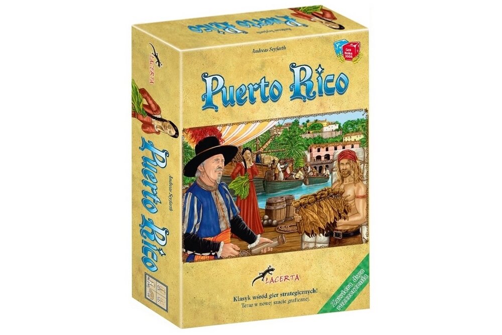 Gra planszowa LACERTA Puerto Rico elementy zabawa granie zasady pionki plansza 
