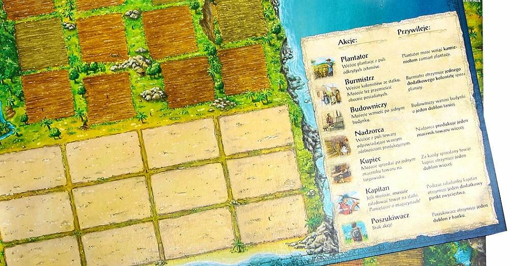 Gra planszowa LACERTA Puerto Rico elementy zabawa granie zasady pionki plansza 