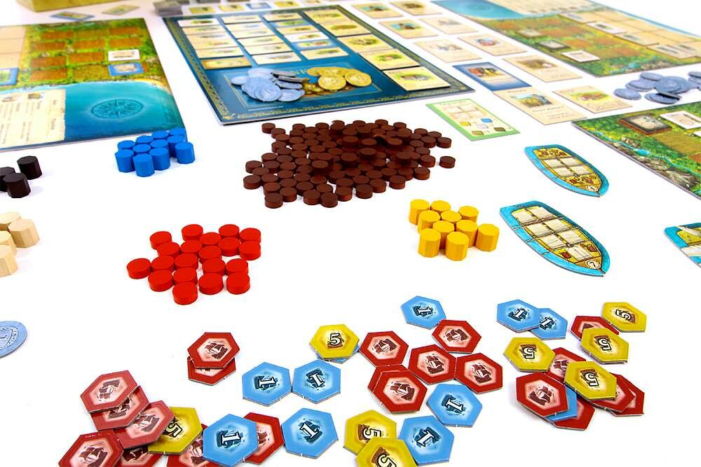 Gra planszowa LACERTA Puerto Rico elementy zabawa granie zasady pionki plansza 