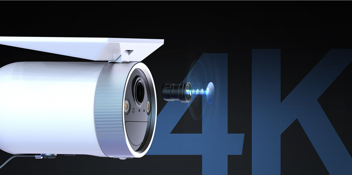 Kamera TP-LINK Tapo C465 Zewnętrzna, Wi-Fi, 4K, obraz, AI, ochrona, Detale soczewki kamery rejestrującej obraz w jakości 4K.