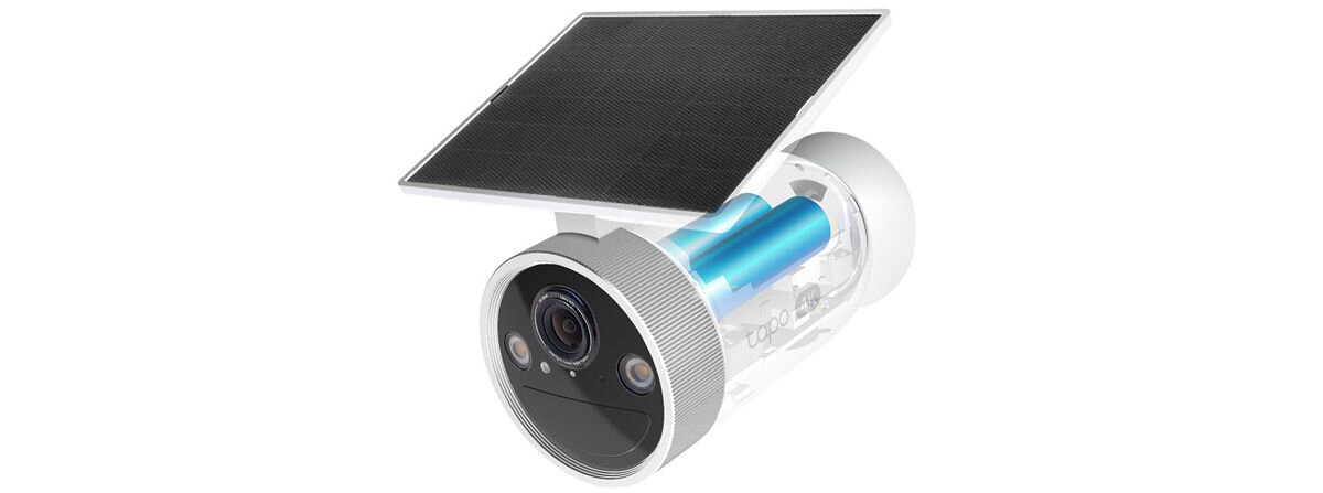 Kamera TP-LINK Tapo C465 Zewnętrzna, Wi-Fi, Solar, energia, bateria, niezależność, Przekrój kamery pokazujący pojemne akumulatory.