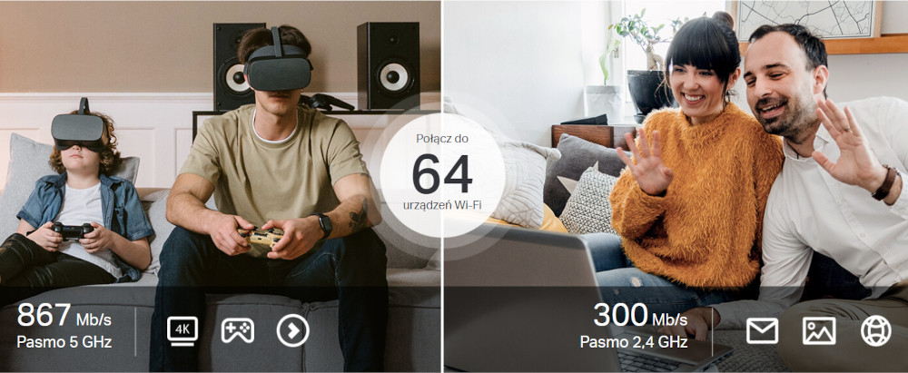 Router TP-LINK Archer MR600 4G+ LTE Wi-Fi w technologii 802.11ac Pasmo 2,4 GHz do 300 Mb/s Pasmo 5 GHz 867 Mb/s