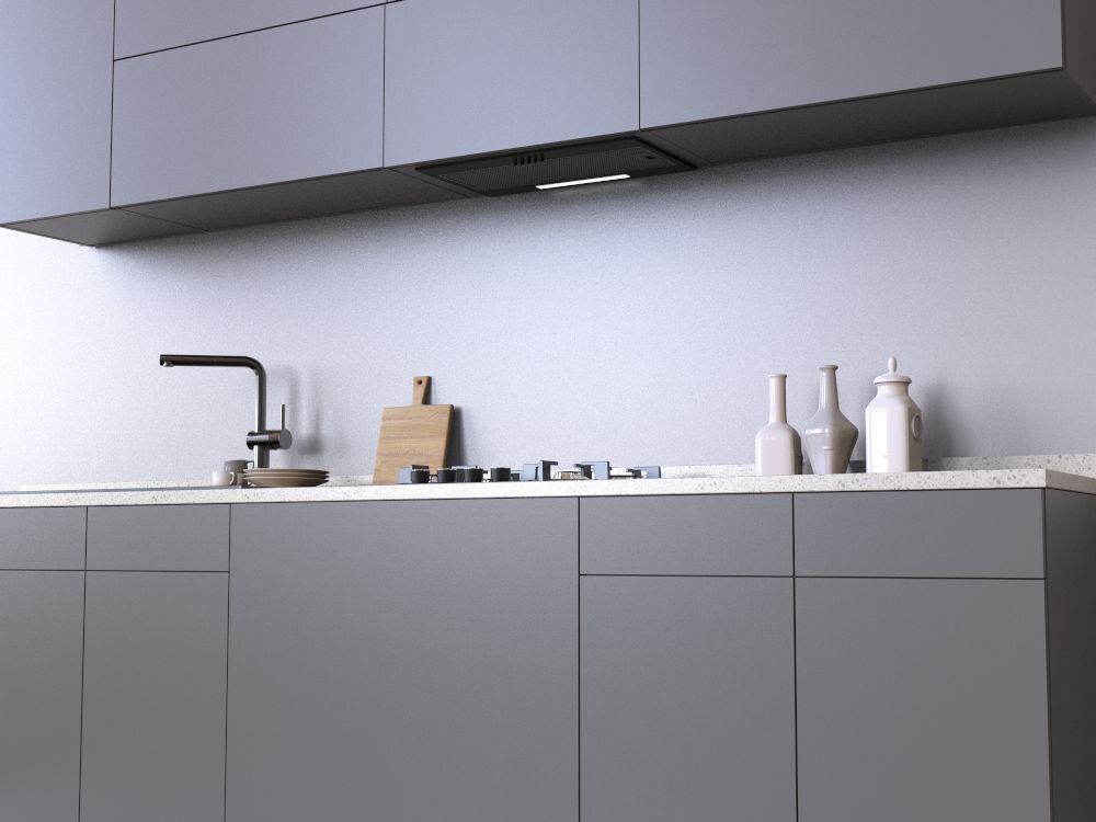 OKAP GÖTZE & JENSEN BH100KM z rozłożonym panelem zamontowany w szafce