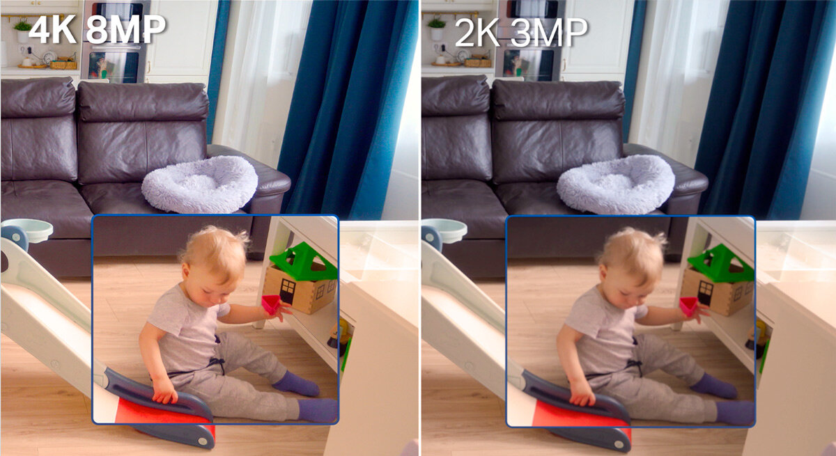 Kamera TP-LINK Tapo C250 Wewnętrzna, Wi-Fi, Kamera obrotowa, Ostrość, zoom, szczegóły, obraz, Porównanie wysokiej jakości obrazu 4K oraz 2K.