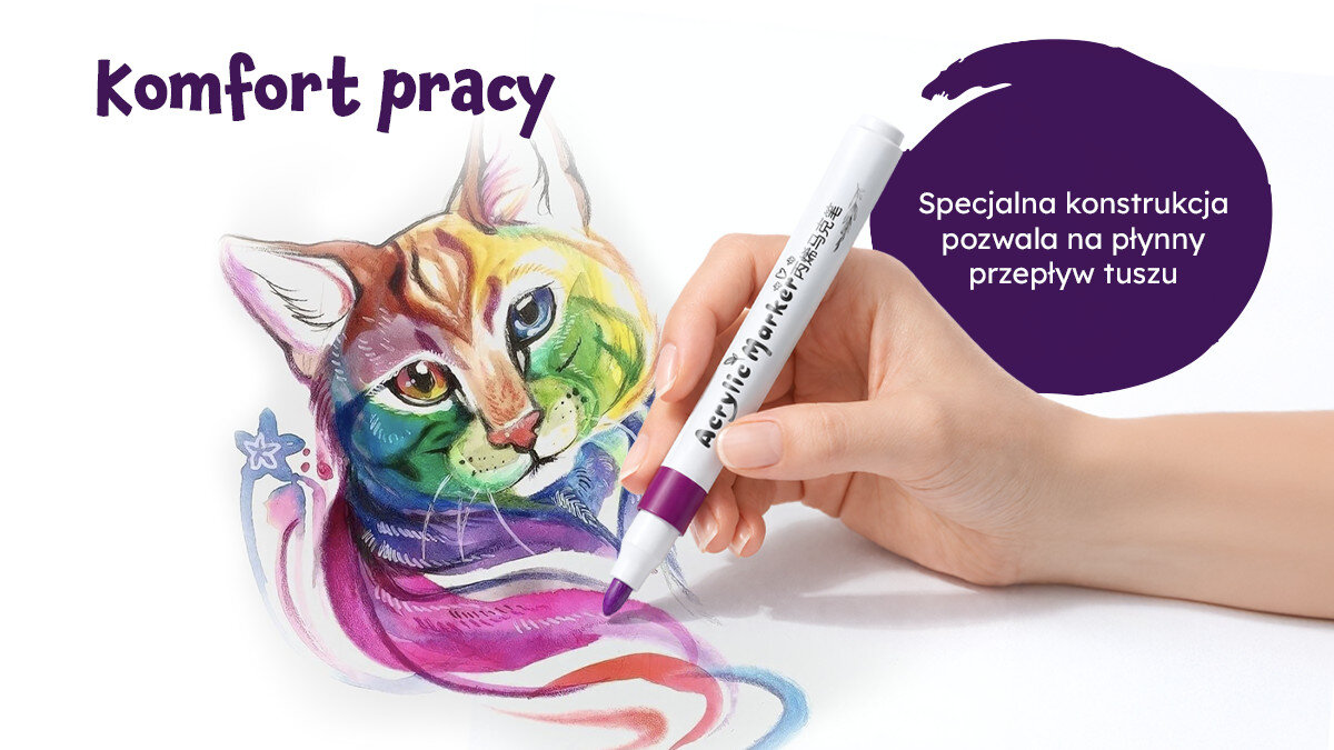 Zestaw markerów akrylowych EXTRALINK (24 sztuki) Różnorodne powierzchnie  przyczepność do papieru, kartonu, drewna, kamienia, ceramiki oraz tkanin bawełnianych