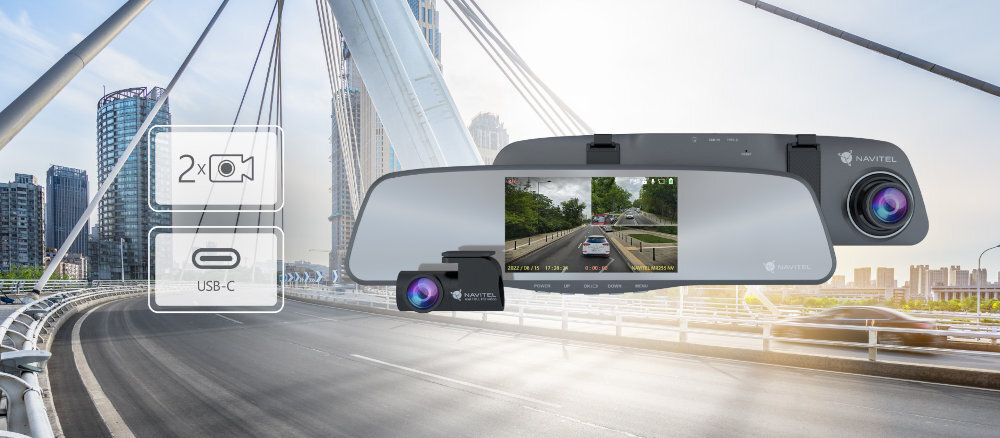 Wideorejestrator NAVITEL MR 255 NV Kamera tylna Full HD taśmy 3M Pięciometrowy kabel tylnych świateł trybie parkowania