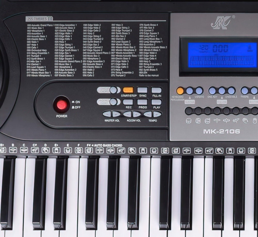 Keyboard MK 2106 dla najmłodszych muzyka pasja funkcje tradycja start gniazda odtwarzacz mp3 wygoda przenoszenie