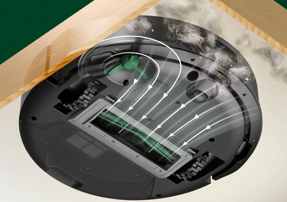 Robot sprzątający IROBOT Roomba Combo 105 Czarny sprzątanie narożników Boczna szczotka krawędzie mebli narożniki pomieszczeń zakamarki