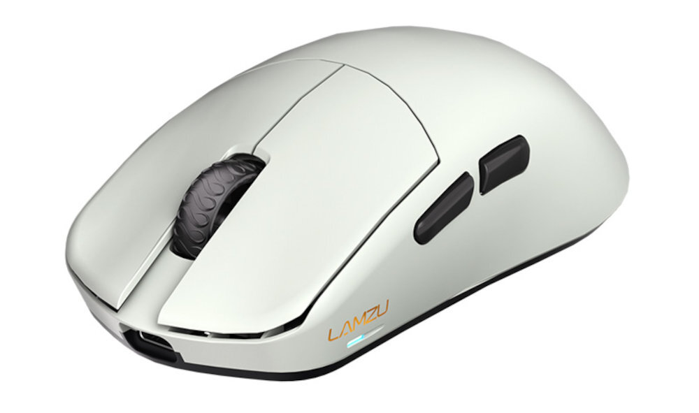 LAMZU Maya X Dwa tryby połączenia bezprzewodowo 2.4 GHz oraz przewodowy połączenia przewodowego trybie bezprzewodowym - szara mysz na białym tle