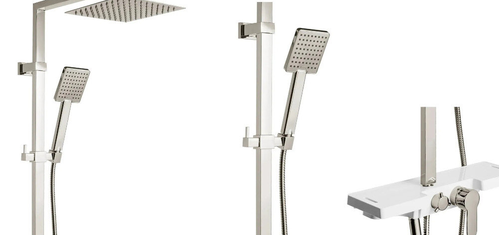 ZESTAW NATRYSKOWY REA LUCAS P0221 CHROM wysoka jakość stal nierdzewna chrom regulacja wysokości wąż 150 cm słuchawka 1 funkcyjna deszczownica Ultra Slim