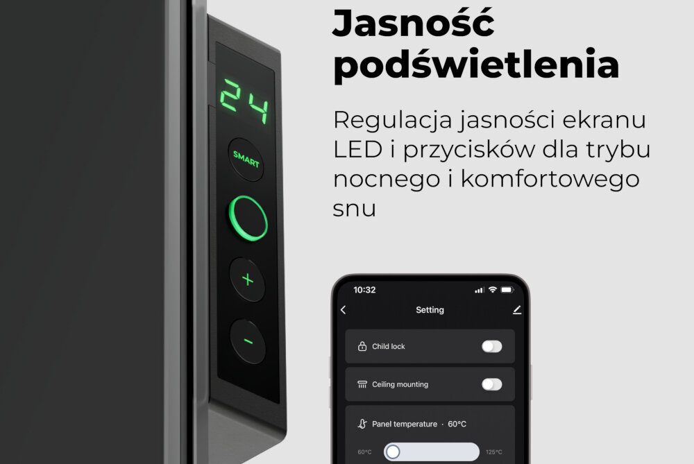 Grzejnik elektryczny AENO Premium Eko Smart Plus podswietlenie LED