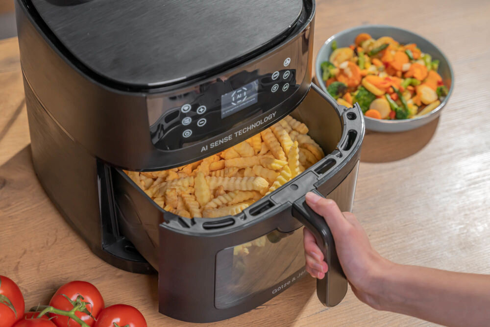 Frytkownica beztłuszczowa GÖTZE & JENSEN AF850T AI Air Fryer Zakres temperatur potrawy pieczenie smażenie dehydratowanie podgrzewanie jedzenie