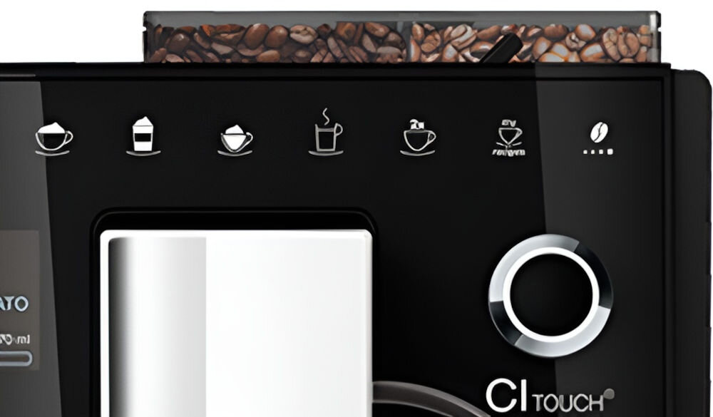 Ekspres MELITTA F630-111 Ci Touch Srebrny dwukomorowy pojemnik na kawę ziarnistą dwa rodzaje ziaren zapisywanie intywidualnych ustawień 4 użytkownicy moc kawy stopień zmielenia temperatura ilość napoju stalowy młynek stożkowy mielenie ziaren bez hałasu 