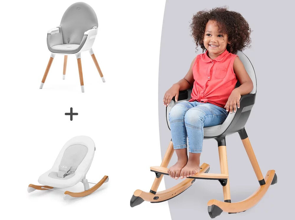 Krzesełko do karmienia KINDERKRAFT Fini Szary wielofunkcyjny mebel mozliwosc polaczenia z lezaczkiem FINIO bujany fotel montaz ploz