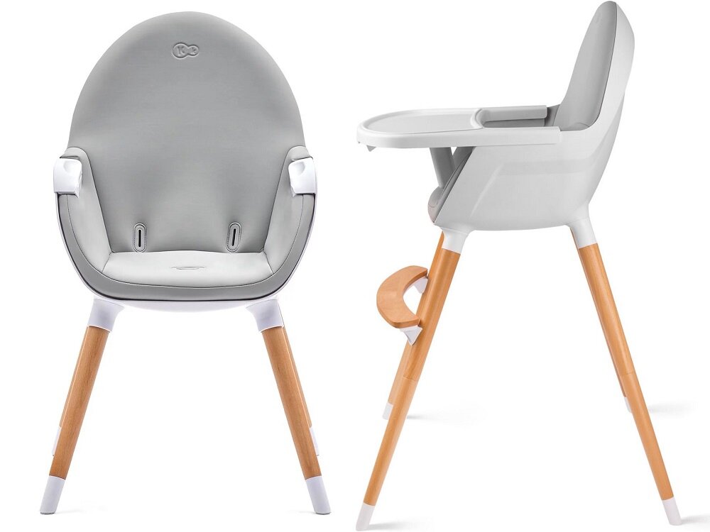 Krzesełko do karmienia KINDERKRAFT Fini Szary z wysokiej jakosci materialow stelz z drewna bukowego siedzisko z ekoskory wytrzymaly plastik stal stabilne bezpieczne