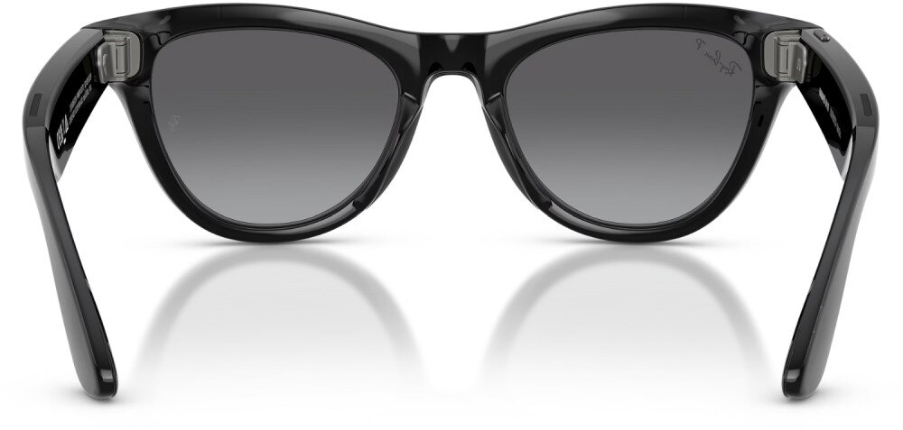 Okulary META Ray-Ban Skyler Gen 2 Czarne okulary przeciwsłoneczne, widok z tyłu, pokazujący wewnętrzną stronę soczewek i zauszników