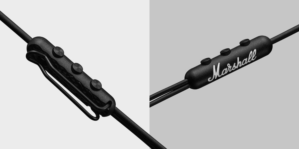 Słuchawki dokanałowe MARSHALL Mode USB-C - Łatwa obsługa i rozmowy, mikrofon, redukcja szumów, zintegrowany pilot na szarym tle