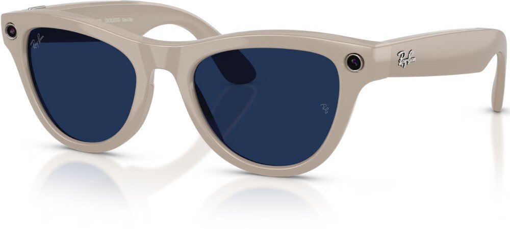 Okulary META Ray-Ban Skyler Gen 2 okulary przeciwsłoneczne z ciemnymi soczewkami, widok z boku, na zauszniku logo 'Ray-Ban'
