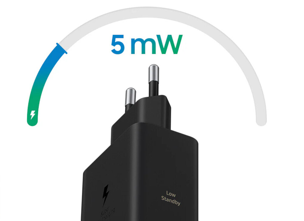 Ładowarka sieciowa SAMSUNG T6010 60W Czarny, <5mW, Smart IC, przegrzanie, ochrona, na białym tle ładowarka z wizualizacja 5mW